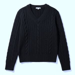 JW Anderson x Uniqlo Women S V Neck Cable Knit Blue Wool Blend Sweater Fisherman